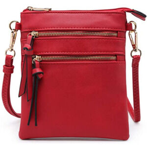 Crossbody Red Bag Humane Leather Gold Hardware Many Pockets Adjustable Strap New